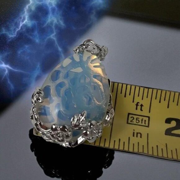 Opalite Pendant With Silver Floral Filigree Setting - Picture 6 of 7